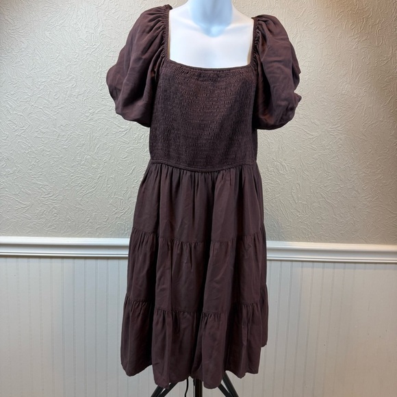 Zesica Elegant Brown Puff Sleeve Dress Size Large - Picture 2 of 10